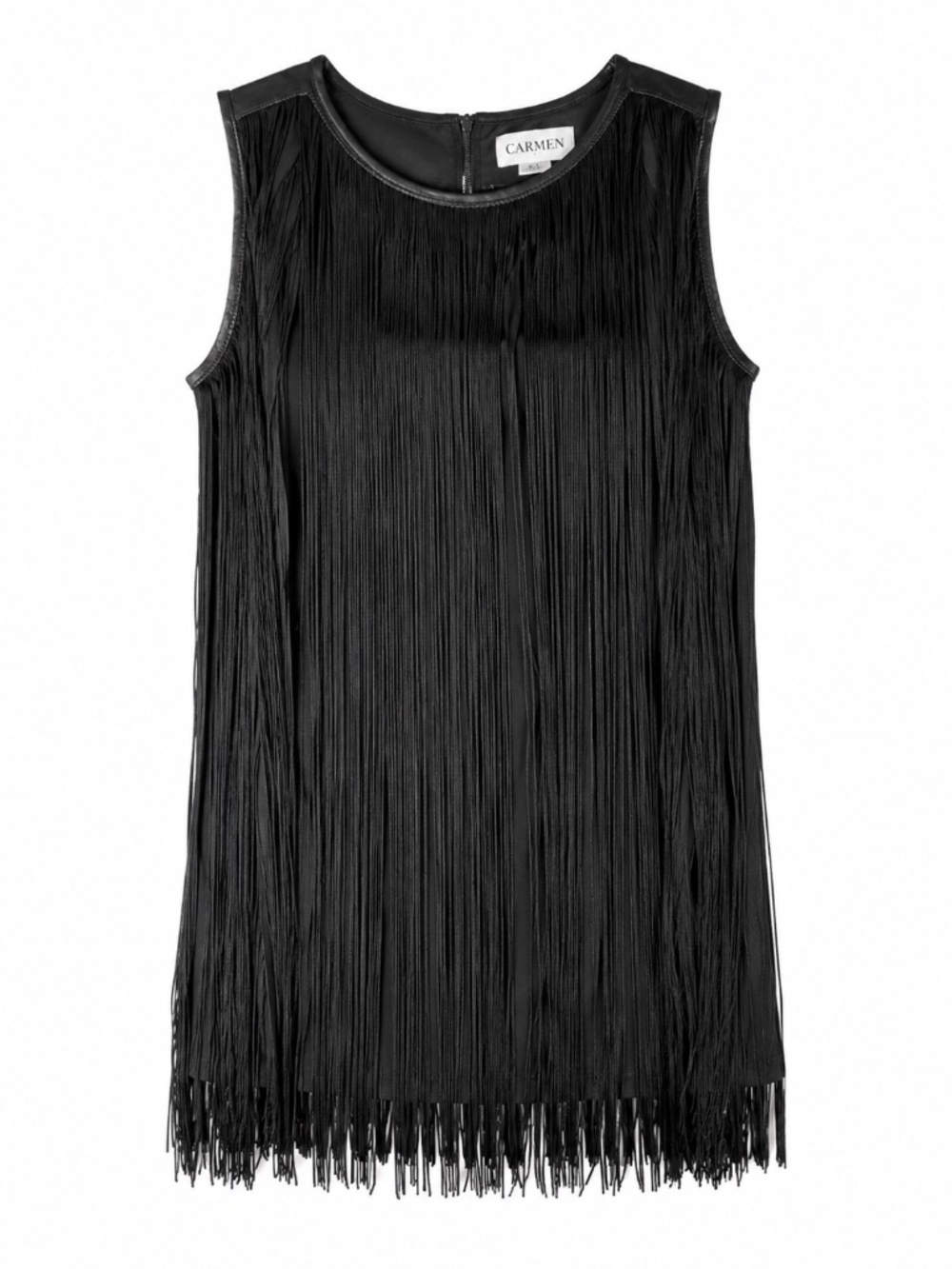 Carmen Marc Valvo Black Fringe Sleeveless Dress Tunic Size Small